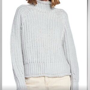 En Saison Chunky Knit Turtleneck Sweater Light Blue
